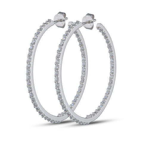 Large 1.5" Hoops Pavé Diamond like Cz's All Around Earrings Real 925 Sterling Silver