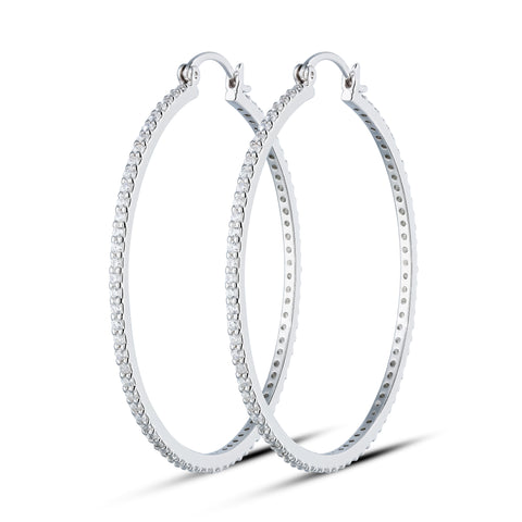 Large 2" Hoops Pavé Diamond like Cz's All Around Earrings Real 925 Sterling Silver