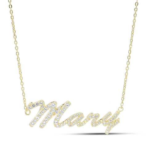 Sapphire set Sript Name Necklace in 14K Gold plated Sterling Silver