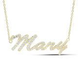 Sapphire set Sript Name Necklace in 14K Gold plated Sterling Silver