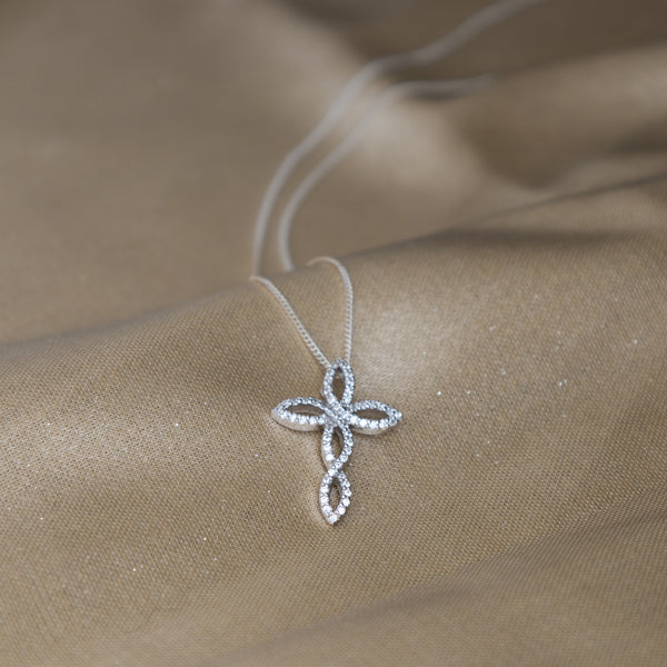 Infinity Cross Pendant Necklace 925 Sterling Silver set with