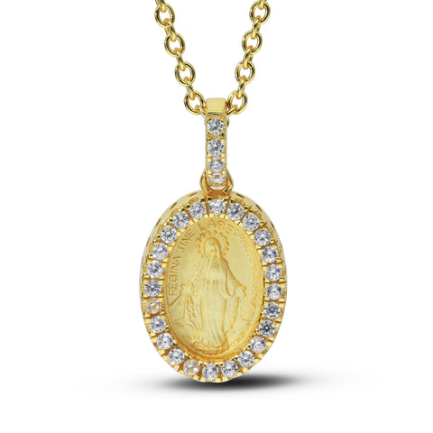 Miraculous Medals in 18K Gold plated Sterling Silver set with Cubic Zirconia