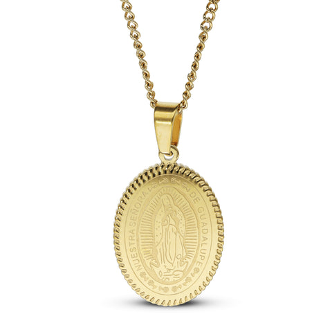 Our Lady of Guadalupe Religious Medal Oval  18K color Gold Pendant Necklace Nuestra señora de Guadalupe