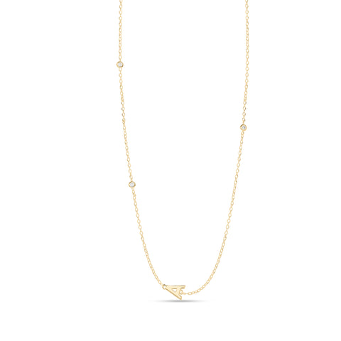 Letter Initial with Bezel set CZ chain 14K Gold plated Sterling Silver