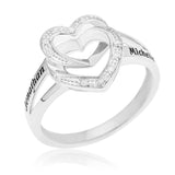DIAMOND PROMISE RING WITH DOUBLE HEART - STERLING SILVER
