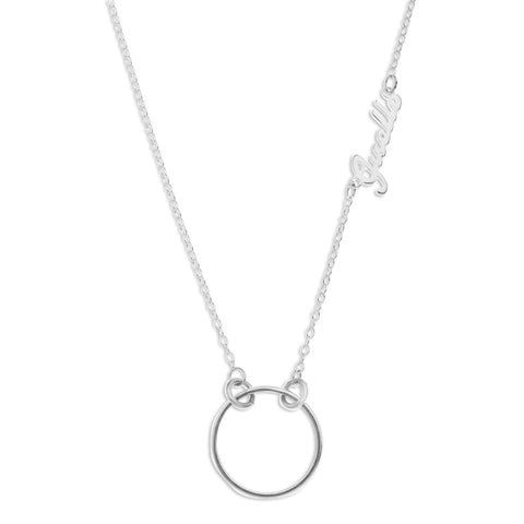 CIRCLE PENDENT WITH SCRIPT NAME ON CHAIN - STERLING SILVER