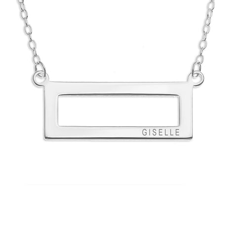 HORIZONTAL RECTANGULAR NAME NECKLACE ENGRAVED - STERLING SILVER