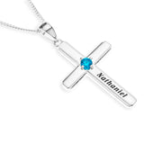Cross Birthstone Pendent - STERLING SILVER