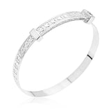 Baby Bangle Bracelet  heart design and Pink Stone in Sterling Silver 925.