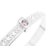 Baby Bangle Bracelet  heart design and Pink Stone in Sterling Silver 925.