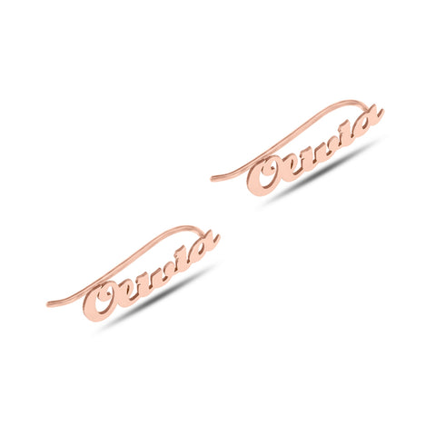 Name Ear Climber in Rose gold plated Sterling Silver