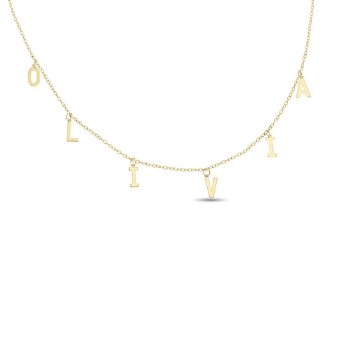 Letter Charm Name Choker Necklace in 10k Gold.