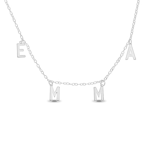 Letter Charm Name Choker Necklace in Sterling Silver 925