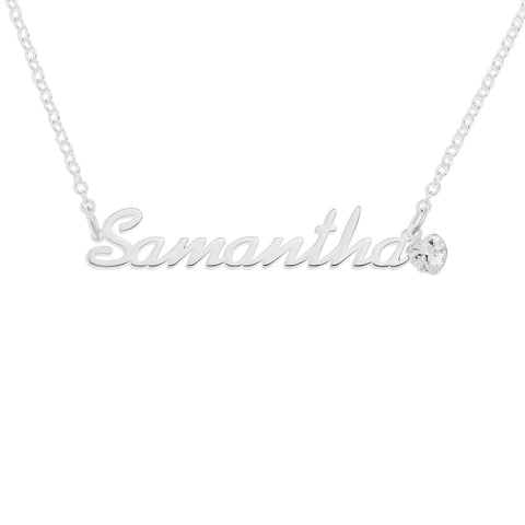 NAME NECKLACE WITH HEART-SHAPED BIRTHSTONE - STERLING SILVER