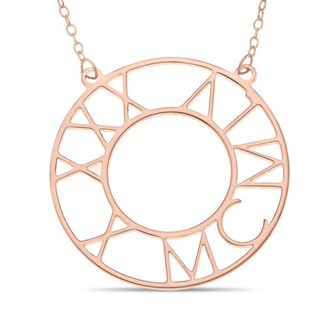 Roman Birthday Circle Necklace in Rose Gold plated Sterling Silver