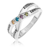 Family Crossover Birthstone Ring Personalized - STERLING SILVER
