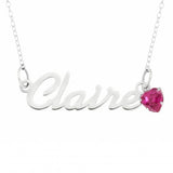 NAME NECKLACE WITH HEART-SHAPED BIRTHSTONE - STERLING SILVER
