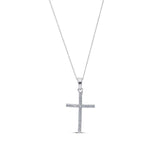 Cross Pendant in Sterling Silver 925 Cubic Zirconia Diamond On 18 inch Curb Chain