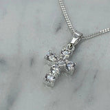 Sterling Silver Cubic Zirconia Cross Pendant Necklace 18 Chain Religious gift