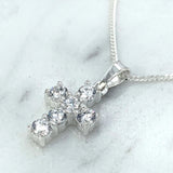 Sterling Silver Cubic Zirconia Cross Pendant Necklace 18 Chain Religious gift