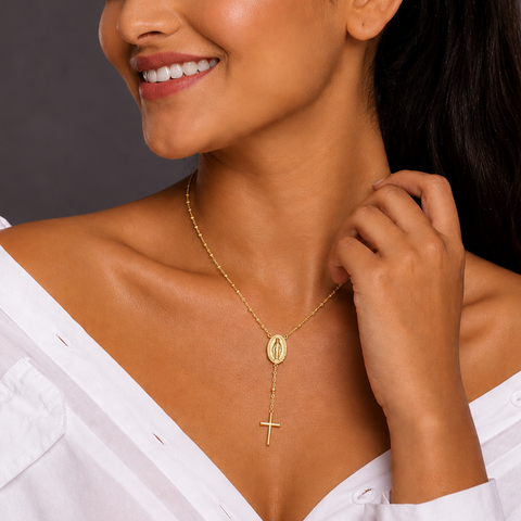 Rosary Miraculous Medal Necklace, 14K Gold plated Sterling Silver Catholic, Virgin Mary Jewelry, Religious Gift for Women (Copy)