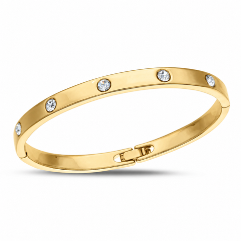 Gold IP Plated Stainless Steel CZ Bangle Bracelet – Diamond Look Hinged Cuff
