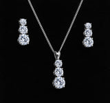 Cubic Zirconia Trilogy Pendent Necklace Earring studs Set Sterling Silver Gift