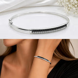 Cubic Zirconia set Sterling Silver 925 Cuff Bracelet Bangle female gift black cz