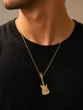 Gold Plated 925 Sterling Silver CZ Guitar Pendant Necklace 20" Chain