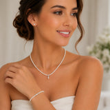 Freshwater Pearl Jewelry Set with Silver-Plated Crystal Accents