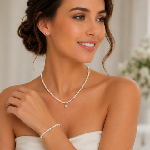 Freshwater Pearl Jewelry Set with Silver-Plated Crystal Accents