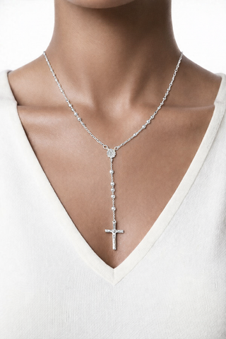 Rosary Necklace Miraculous Medal, Sterling Silver Catholic Necklace, Virgin Mary Jewelry, Religious Gift for Women