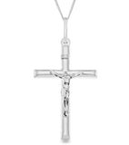 Crucifix Cross Pendant Large Sterling Silver on 18" Curb Chain Religious Jesus