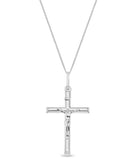Crucifix Cross Pendant Large Sterling Silver on 18" Curb Chain Religious Jesus