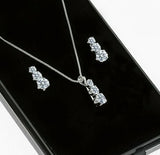 Cubic Zirconia Trilogy Pendent Necklace Earring studs Set Sterling Silver Gift