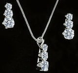Cubic Zirconia Trilogy Pendent Necklace Earring studs Set Sterling Silver Gift