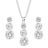Cubic Zirconia Trilogy Pendent Necklace Earring studs Set Sterling Silver Gift
