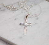 Diamond cut Cross Pendant Sterling Silver 925 18inch Curb Chain Religious gift