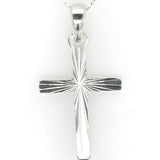 Diamond cut Cross Pendant Sterling Silver 925 18inch Curb Chain Religious gift