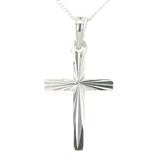 Diamond cut Cross Pendant Sterling Silver 925 18inch Curb Chain Religious gift
