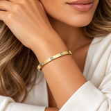 Gold IP Plated Stainless Steel CZ Bangle Bracelet – Diamond Look Hinged Cuff