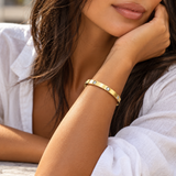 Gold IP Plated Stainless Steel CZ Bangle Bracelet – Diamond Look Hinged Cuff
