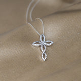 Infinity Cross Pendant Necklace 925 Sterling Silver set with Cubic Zirconia