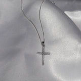 Cross Pendant in Sterling Silver 925 Cubic Zirconia Diamond On 18 inch Curb Chain