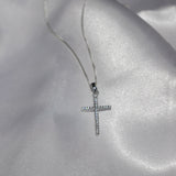 Cross Pendant in Sterling Silver 925 Cubic Zirconia Diamond On 18 inch Curb Chain