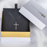 Cross Pendant in Sterling Silver 925 Cubic Zirconia Diamond On 18 inch Curb Chain