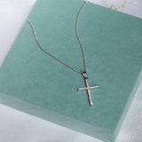 Cross Pendant in Sterling Silver 925 Cubic Zirconia Diamond On 18 inch Curb Chain