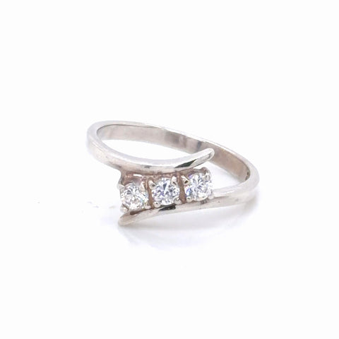 925 Sterling Silver Three Stone CZ Bypass Ring Elegant Promise Ring