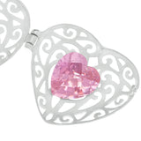 Filigree Vintage Heart floating Pink crystal Locket Pendent Necklace 925 Silver Mothers gift