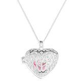 Filigree Vintage Heart floating Pink crystal Locket Pendent Necklace 925 Silver Mothers gift